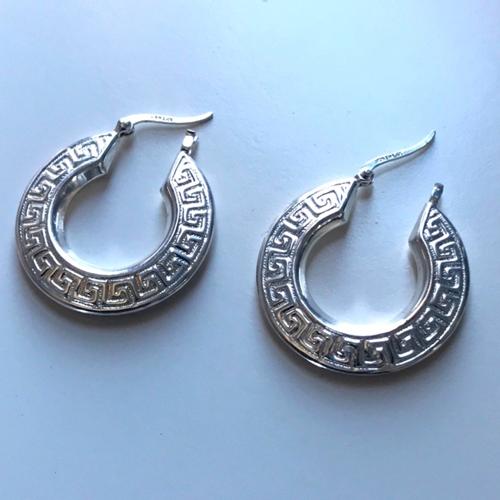 Silver 925 stamp Greek design hoop earrings